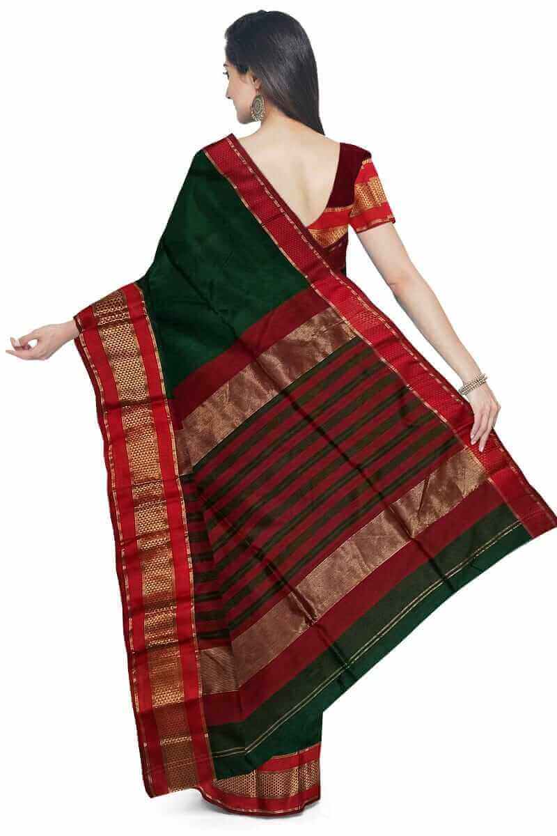green and red maheshwari handloom cotton silk saree