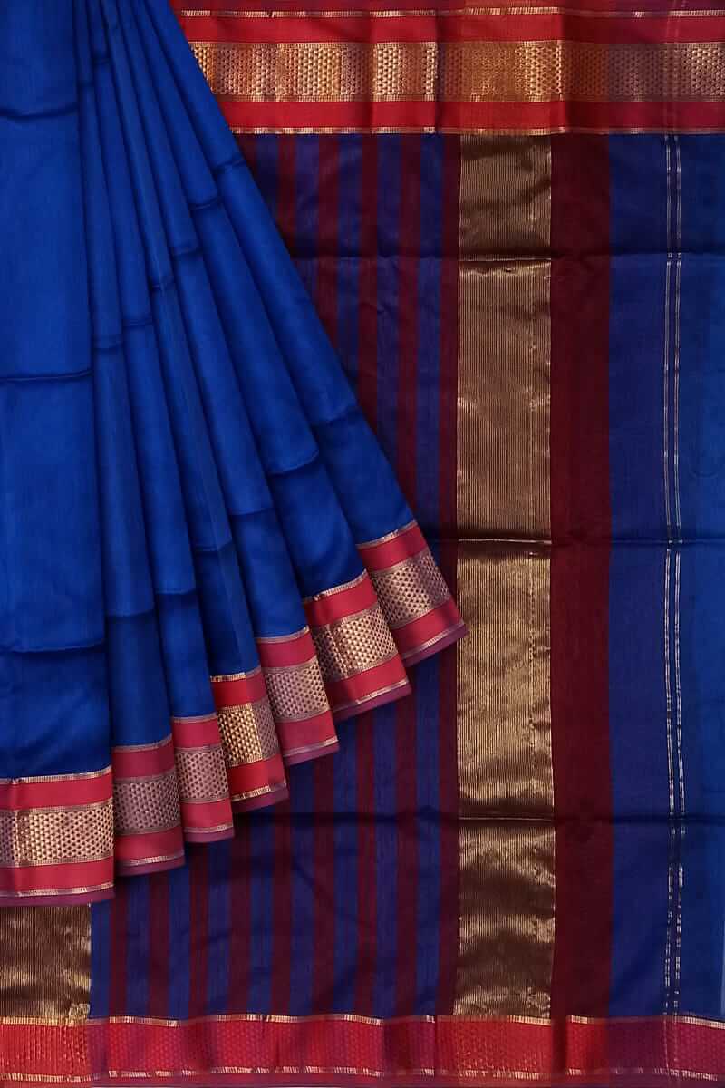 handwoven cotton by silk blue saree
