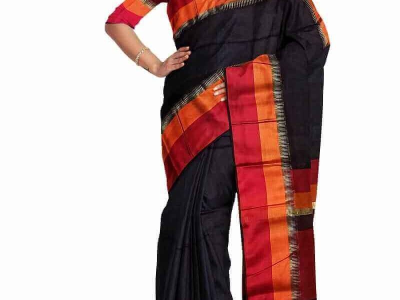 black maheshwari handloom saree
