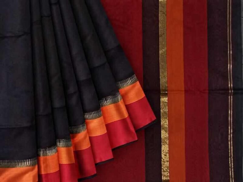 black maheshwari handloom saree