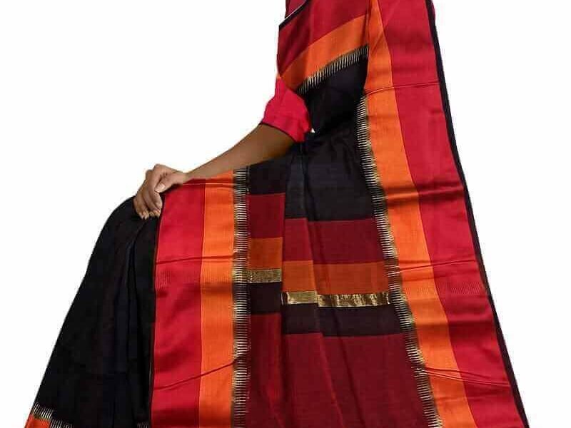 black maheshwari handloom saree