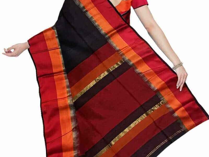 black maheshwari handloom saree