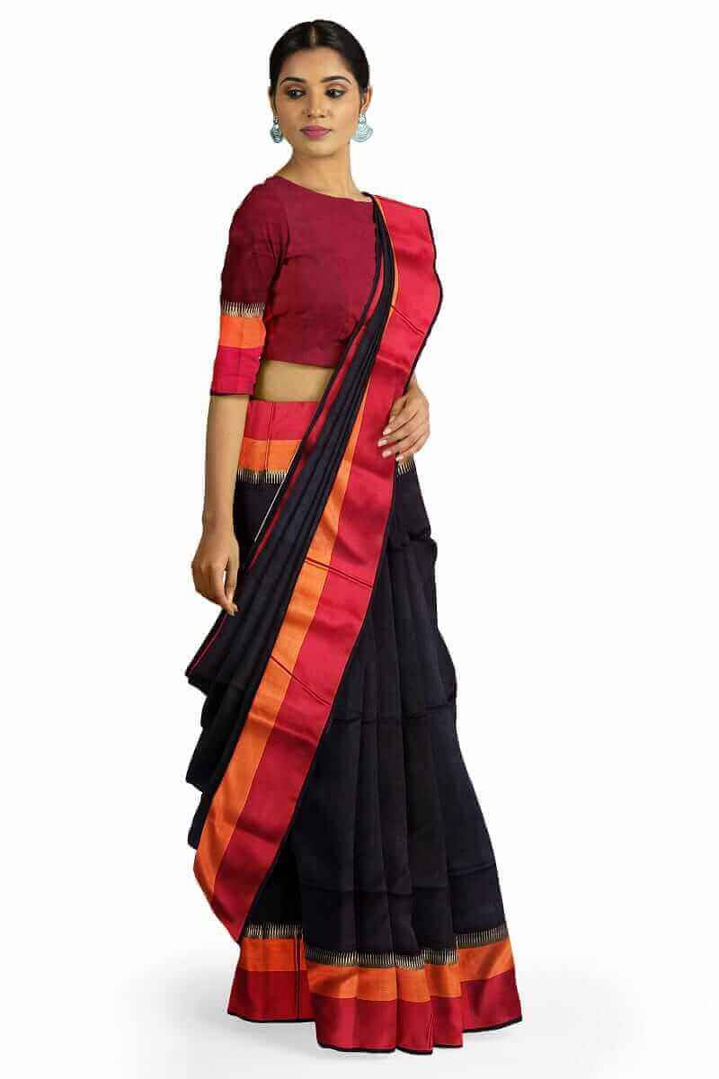 black maheshwari handloom saree