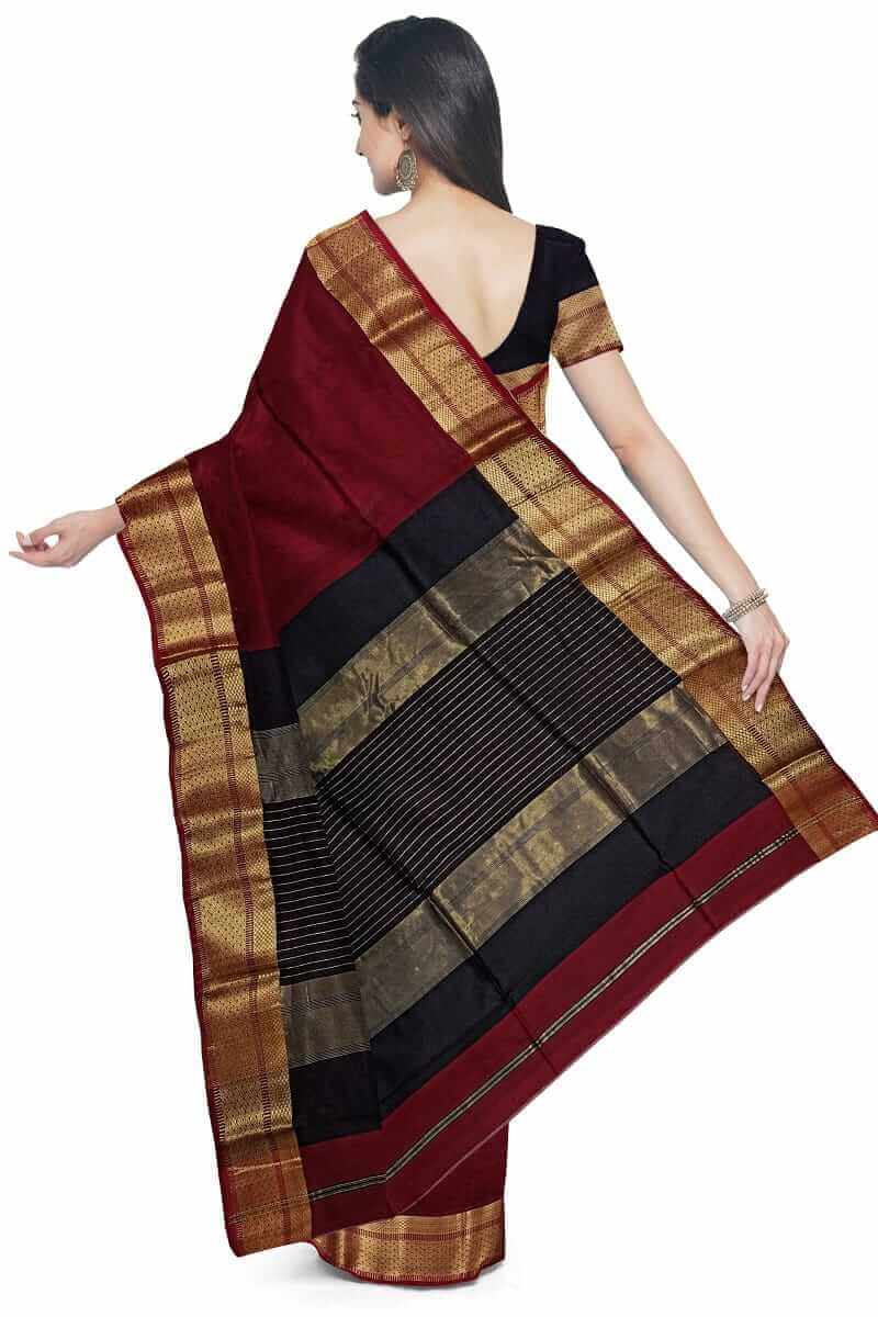 red maheshwari handloom cotton silk saree