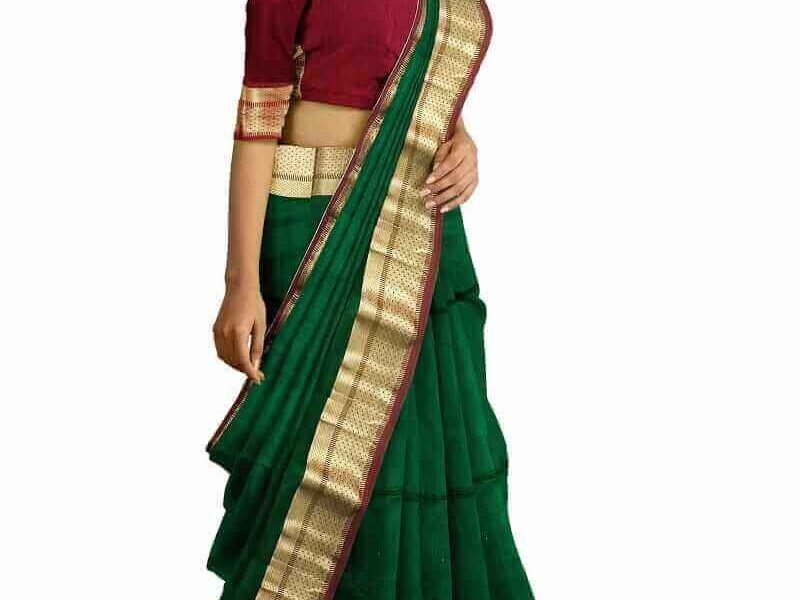 beatiful handwoven cotton silk  p.green saree