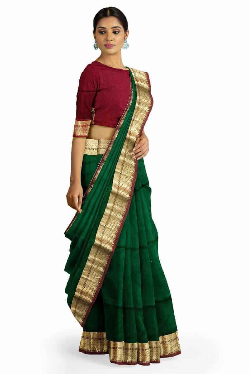 beatiful handwoven cotton silk  p.green saree