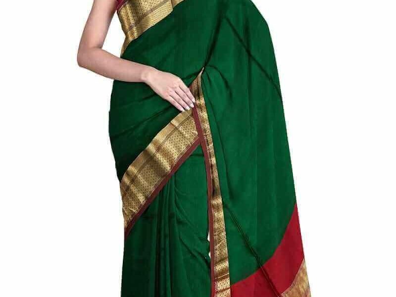 beatiful handwoven cotton silk  p.green saree