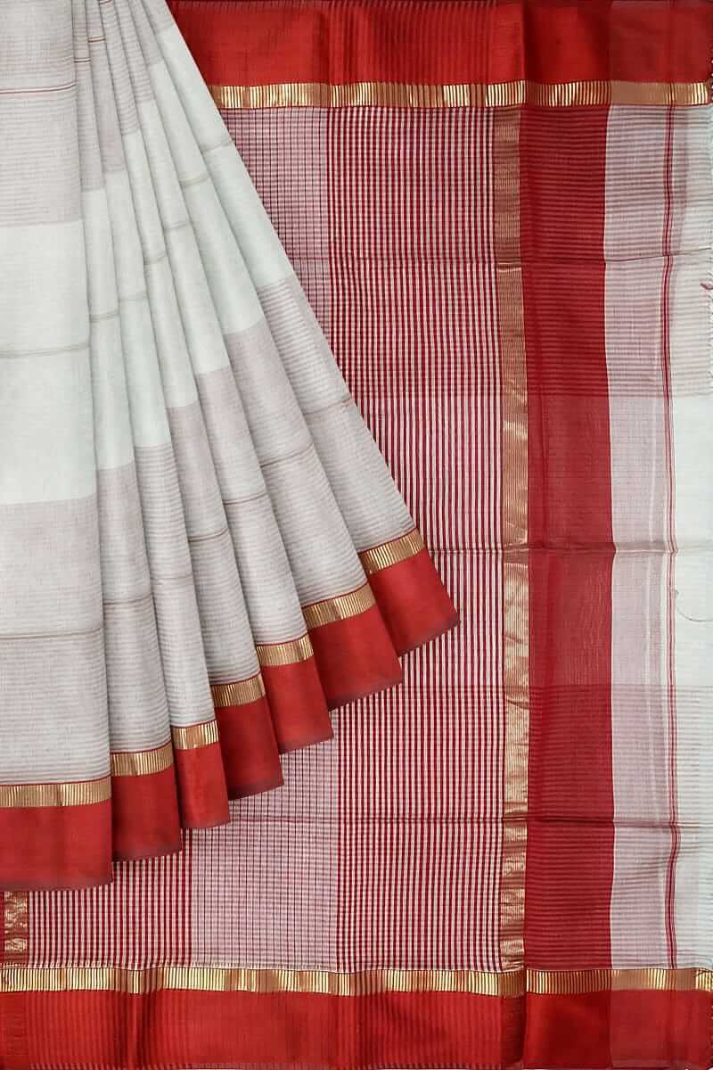cotton by silk white and red saree