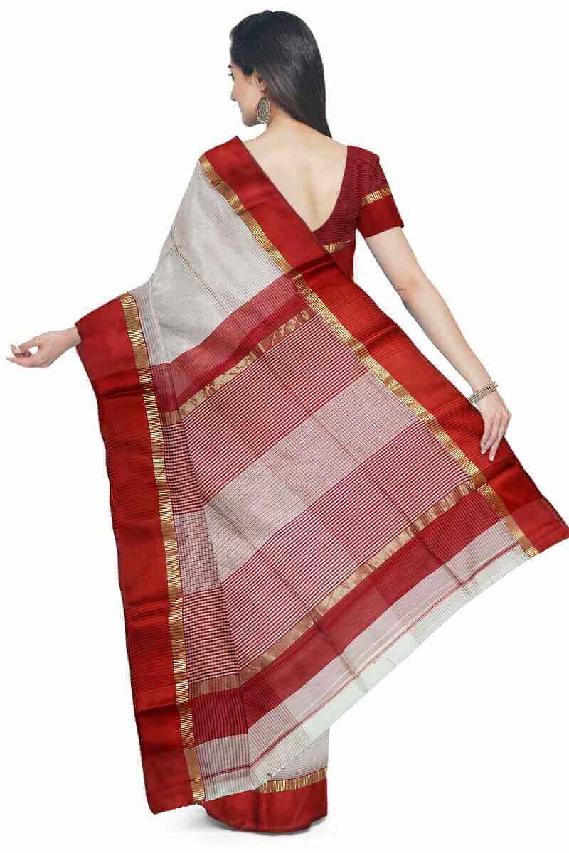 cotton by silk white and red saree