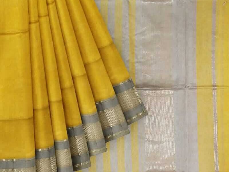 beatiful golden cotton silk saree
