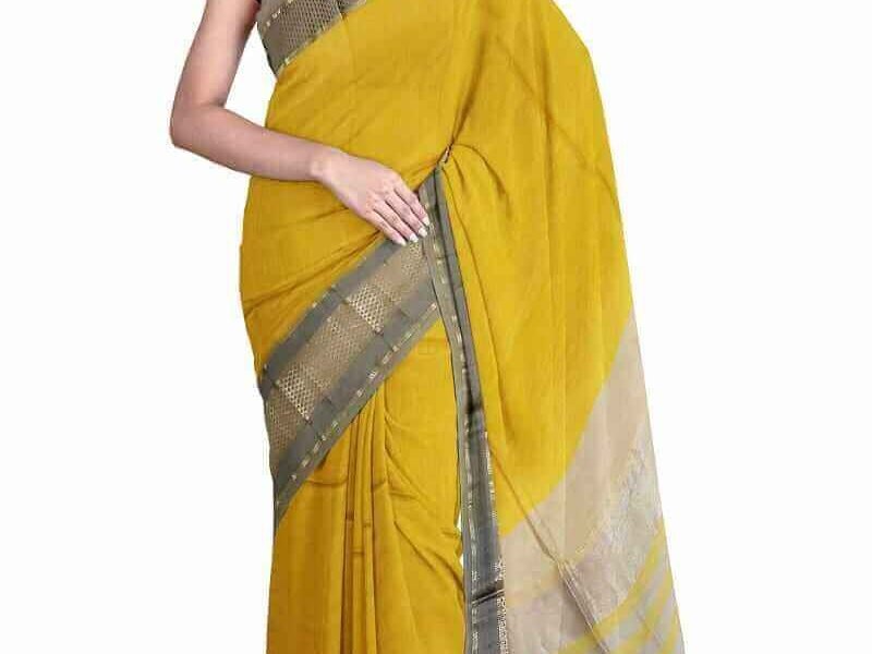 beatiful golden cotton silk saree