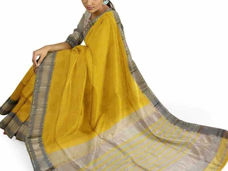 beatiful golden cotton silk saree