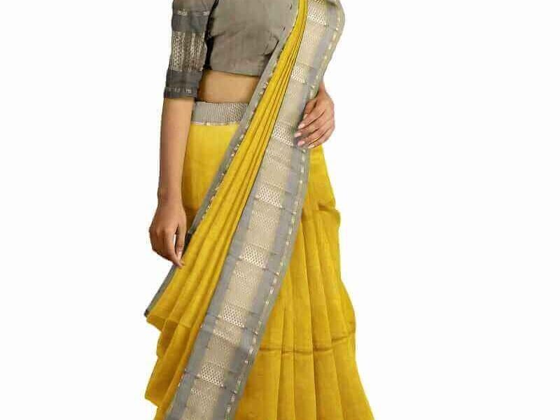 beatiful golden cotton silk saree